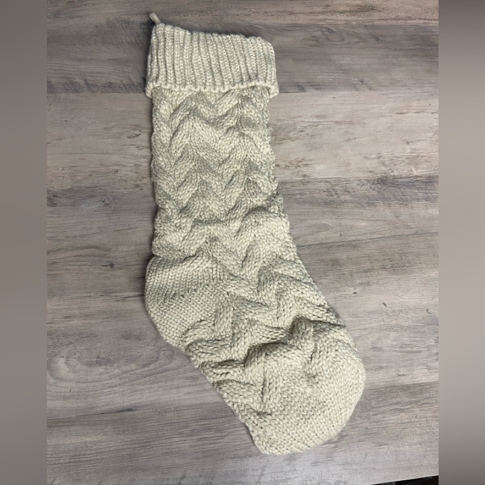 Christmas Stocking‎ Chunky Knit Ivory Cream Beige 17” Long Top to Toe